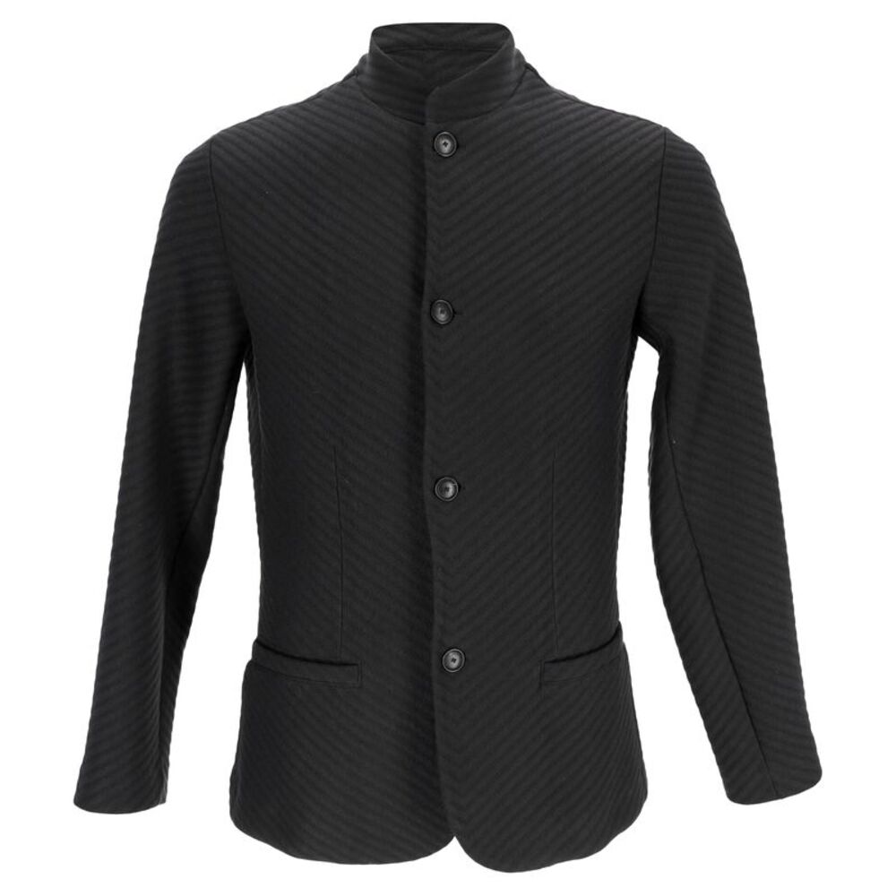 Giorgio Armani Textured Single-Breasted Blazer in Black Polyester